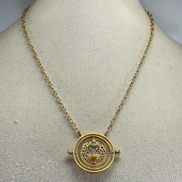 Harry Potter, Hermione Time Turner Hourglass Rotating Necklace, Gold Plated - Picture 1 of 8